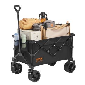 VEVOR Collapsible Folding Wagon, 150 L Beach Wagon Cart with All-Terrain Wheels, Heavy Duty Folding Wagon Cart Max 265 lbs with Drink Holders