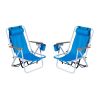 Folding Beach Chair Set of 2 for Adults, 4 Position Portable Backpack Foldable Camping Chair with Headrest Cup Holder and Wooden Armrests, Blue