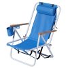 Folding Beach Chair Set of 2 for Adults, 4 Position Portable Backpack Foldable Camping Chair with Headrest Cup Holder and Wooden Armrests, Blue