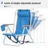 Folding Beach Chair Set of 2 for Adults, 4 Position Portable Backpack Foldable Camping Chair with Headrest Cup Holder and Wooden Armrests, Blue