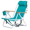 Folding Beach Chair Set of 2 for Adults, 4 Position Portable Backpack Foldable Camping Chair with Headrest Cup Holder and Wooden Armrests, Green